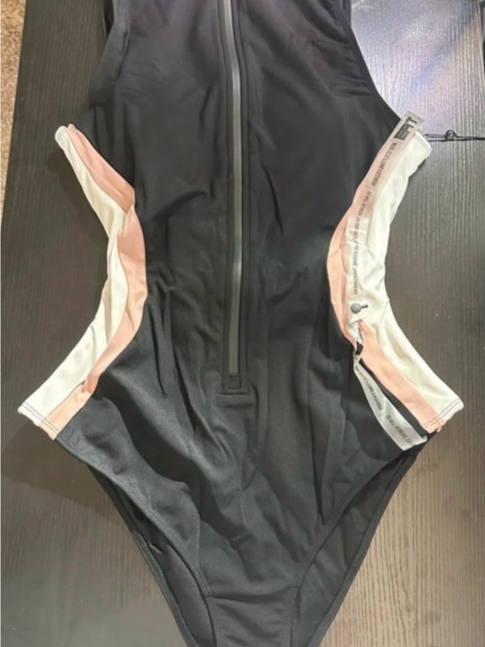 Zip-Front Black One-Piece Swimsuit with Pink & White Accents